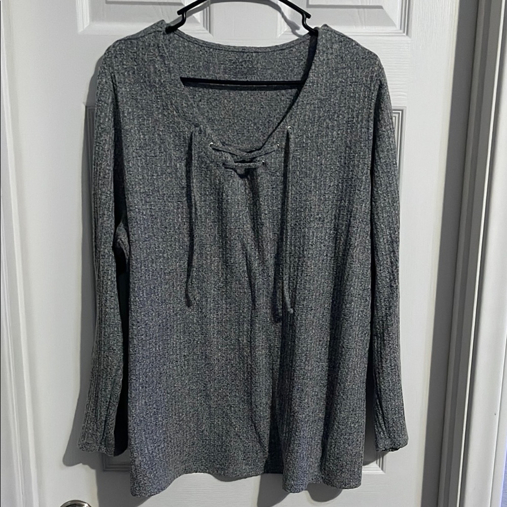 Gray Knit Long Sleeve Top
